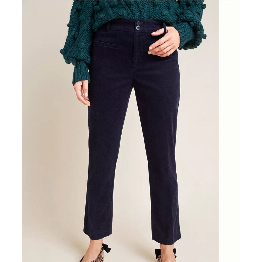Women Anthropologie The Essential Corduroy Cropped Flare Trousers Dark Blue Sz 6